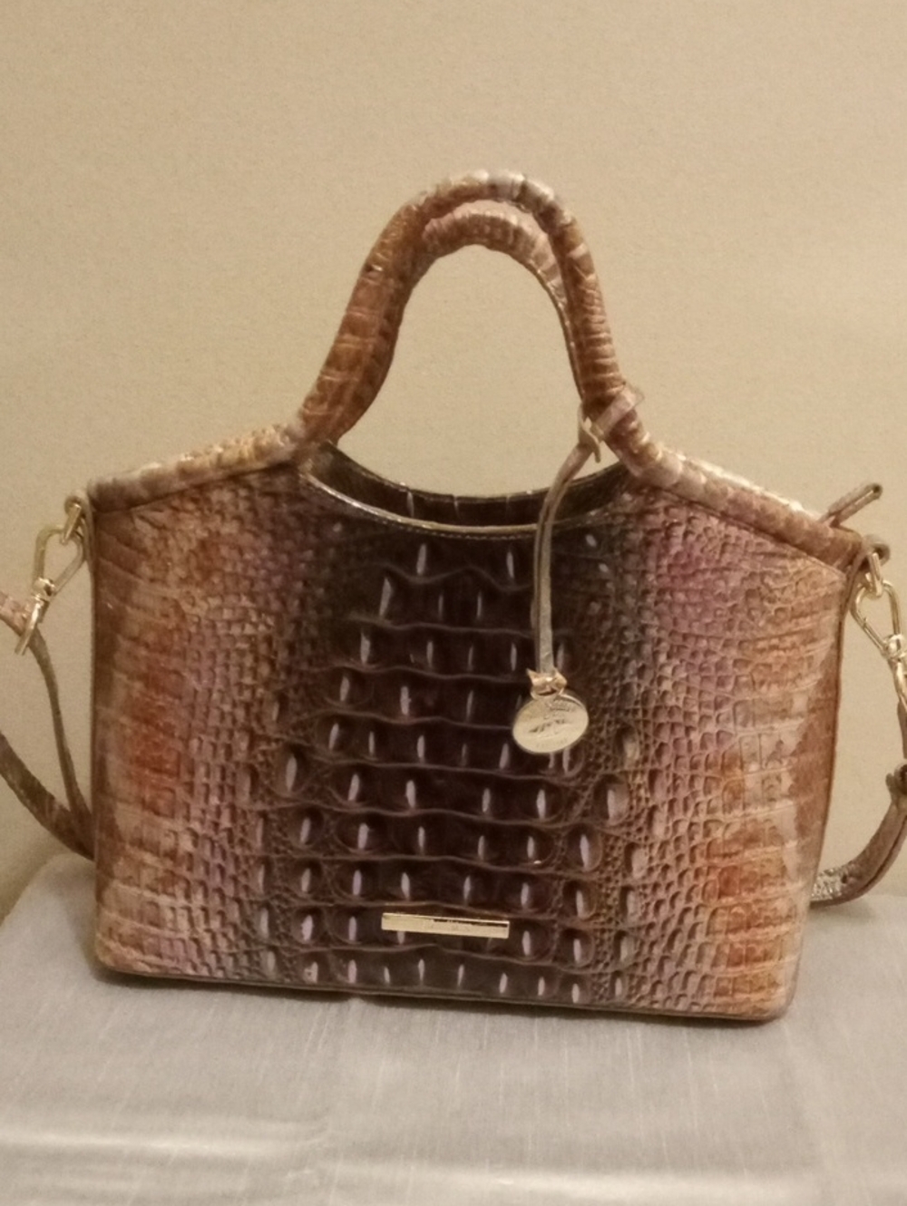 Brahmin Small Elaine Phyton Truffle.Leather Satchel.